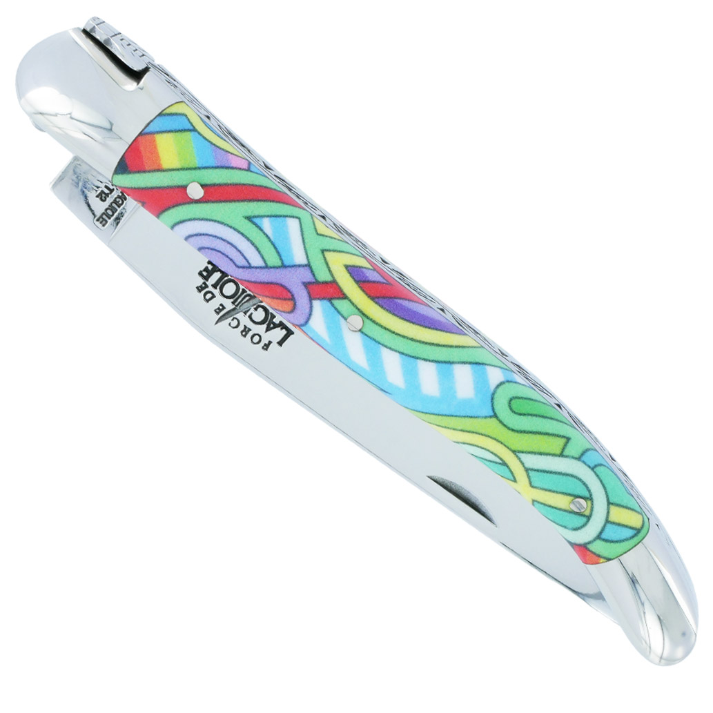 Couteau Forge de Laguiole Seize Antares Manche en Acrylique Design SEIZE HAPPYWALLMAKER 1 Pièce 2 Mitres en Inox Brillant 11cm