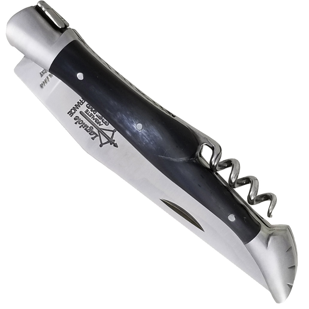 Couteau Laguiole d’Antan 2 Pièces Manche en Buffle  avec Tire Bouchon 2 Mitres Inox Brossé 12cm