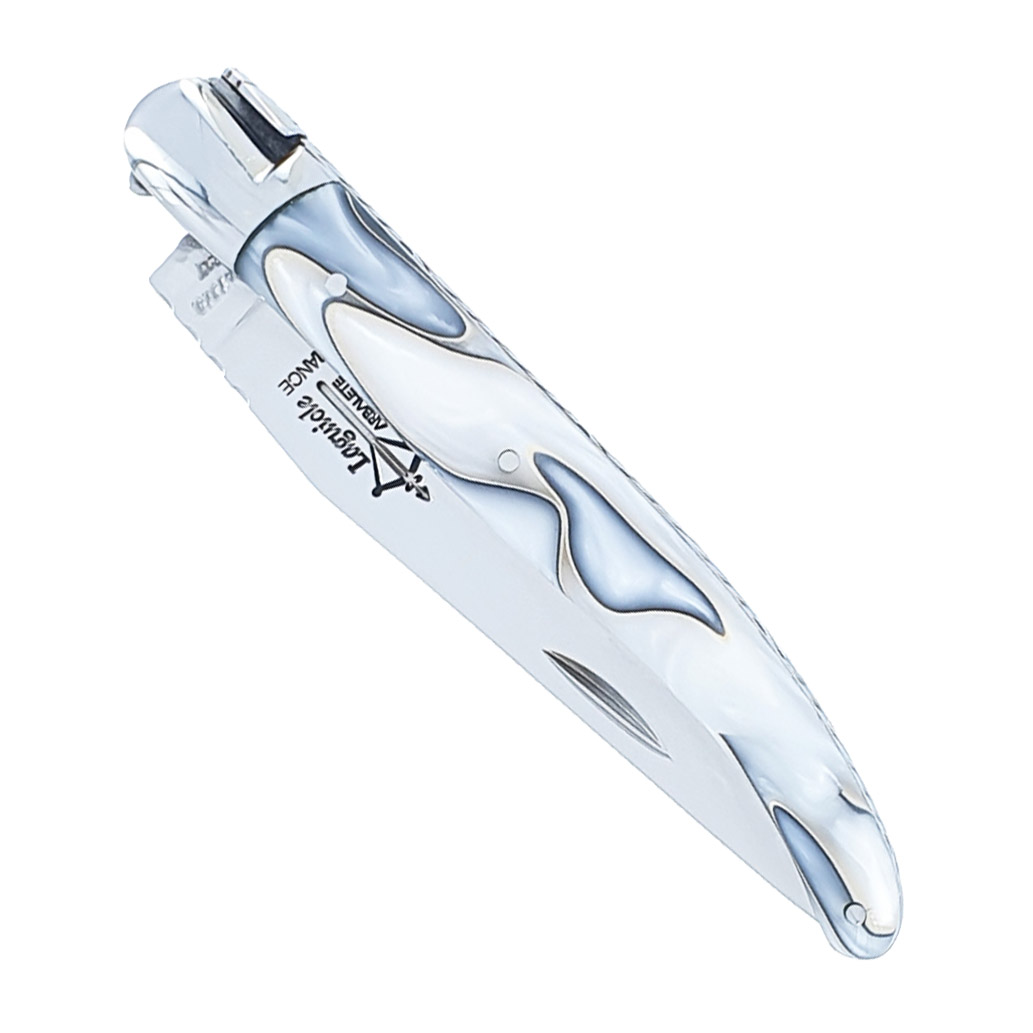 Couteau Laguiole Arbalète Manche en Acrylique Gris Perle 1 Pièce 1 Mitre en Inox Brillant 11cm