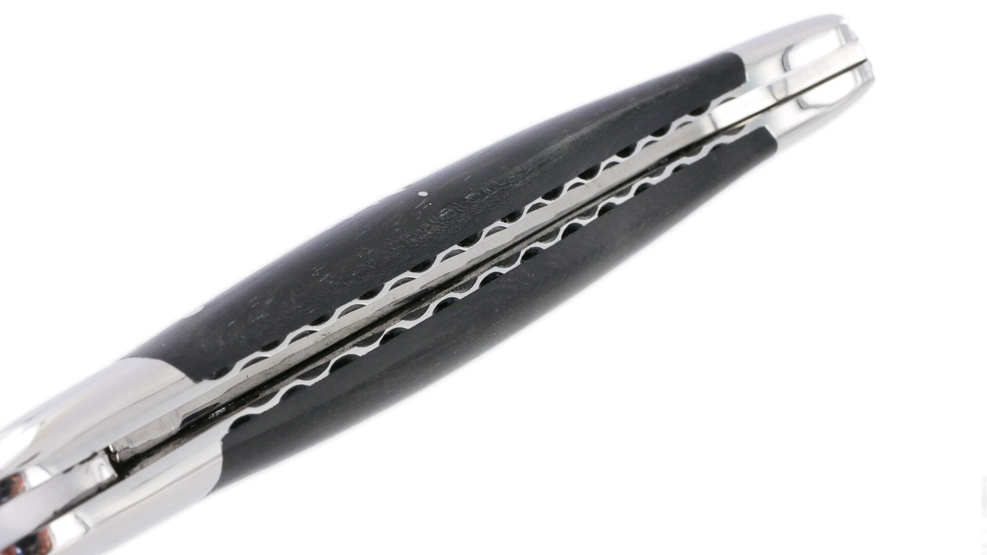 Couteau Laguiole en Aubrac 1 pièce 12cm Ebène 2 Mitres Inox Brillant Platines et Ressort Guillochés Finition Brillante – Image 4