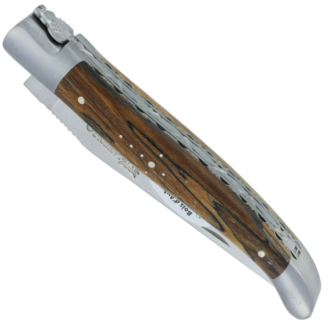 Couteau Laguiole en Aubrac 1 pièce 12cm Manche Bois d’Aubrac 2 Mitres Double Platines Finition Brossée NUM3