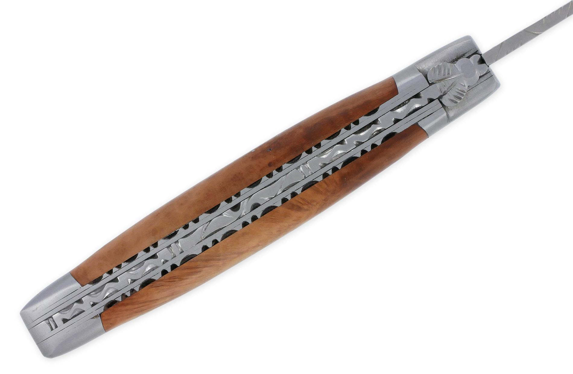 Couteau Laguiole en Aubrac 1 pièce 12cm Manche Bruyère 2 Mitres Double Platines Num2 – Image 5