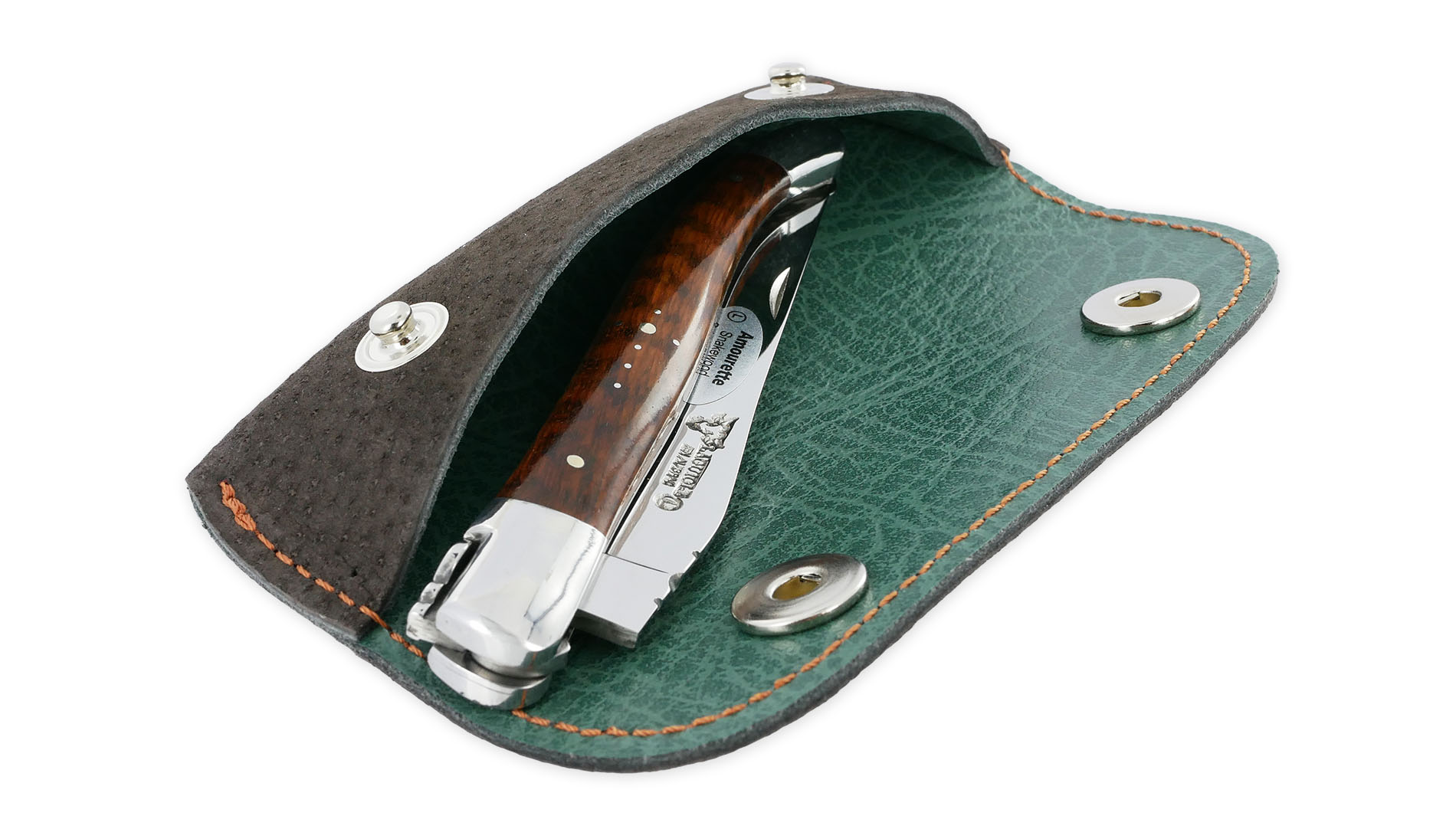 Etui Cuir Luxe de Sac Fermeture 2 boutons pression avec Abeilles pour Couteaux Laguiole et Sommeliers – Image 6