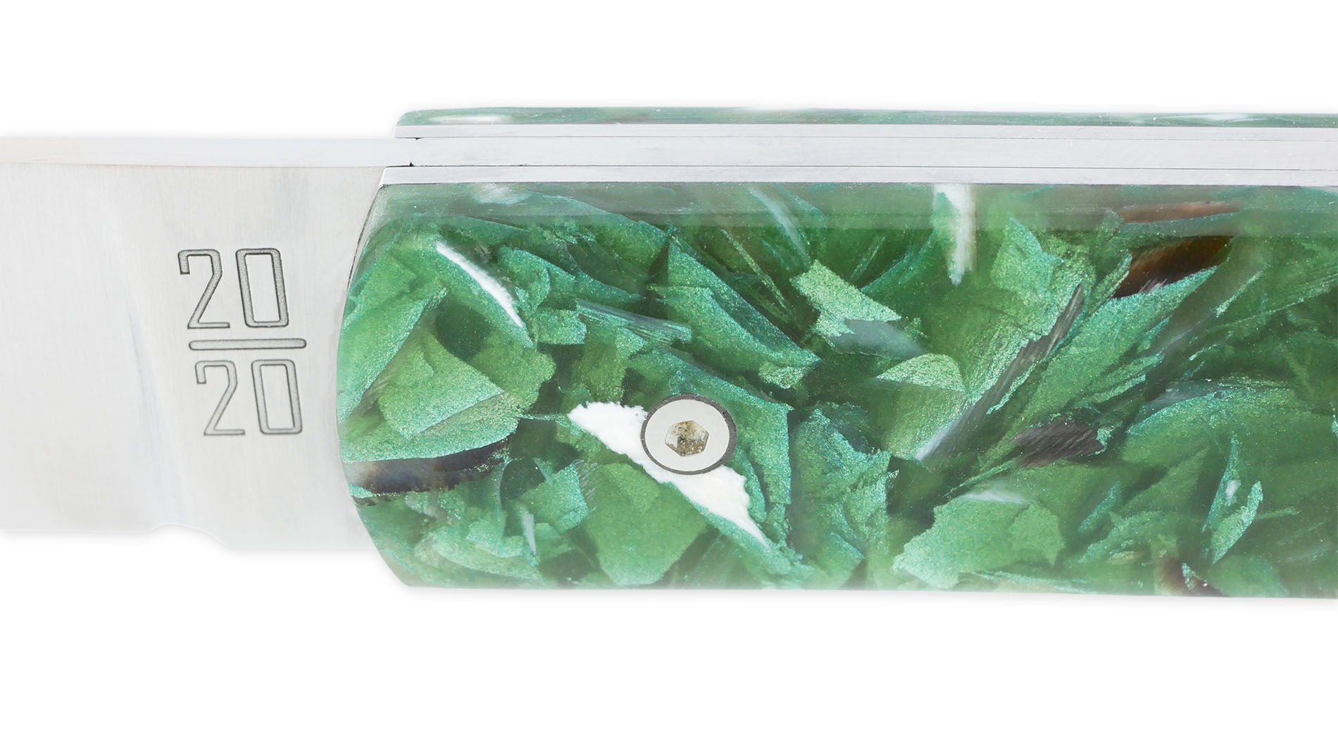 Le 20/20 Couteau Pliant 11cm Corne nacrée Verte Plein Manche Ressort Lisse Personnalisable Finition Brossée – Image 6