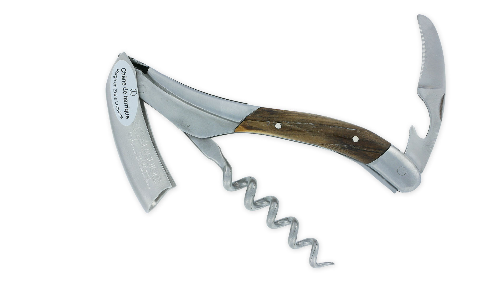 Sommelier Laguiole en Aubrac Chêne de Barrique Mouche Prestige Ressort Personnalisable finition brossé – Image 6