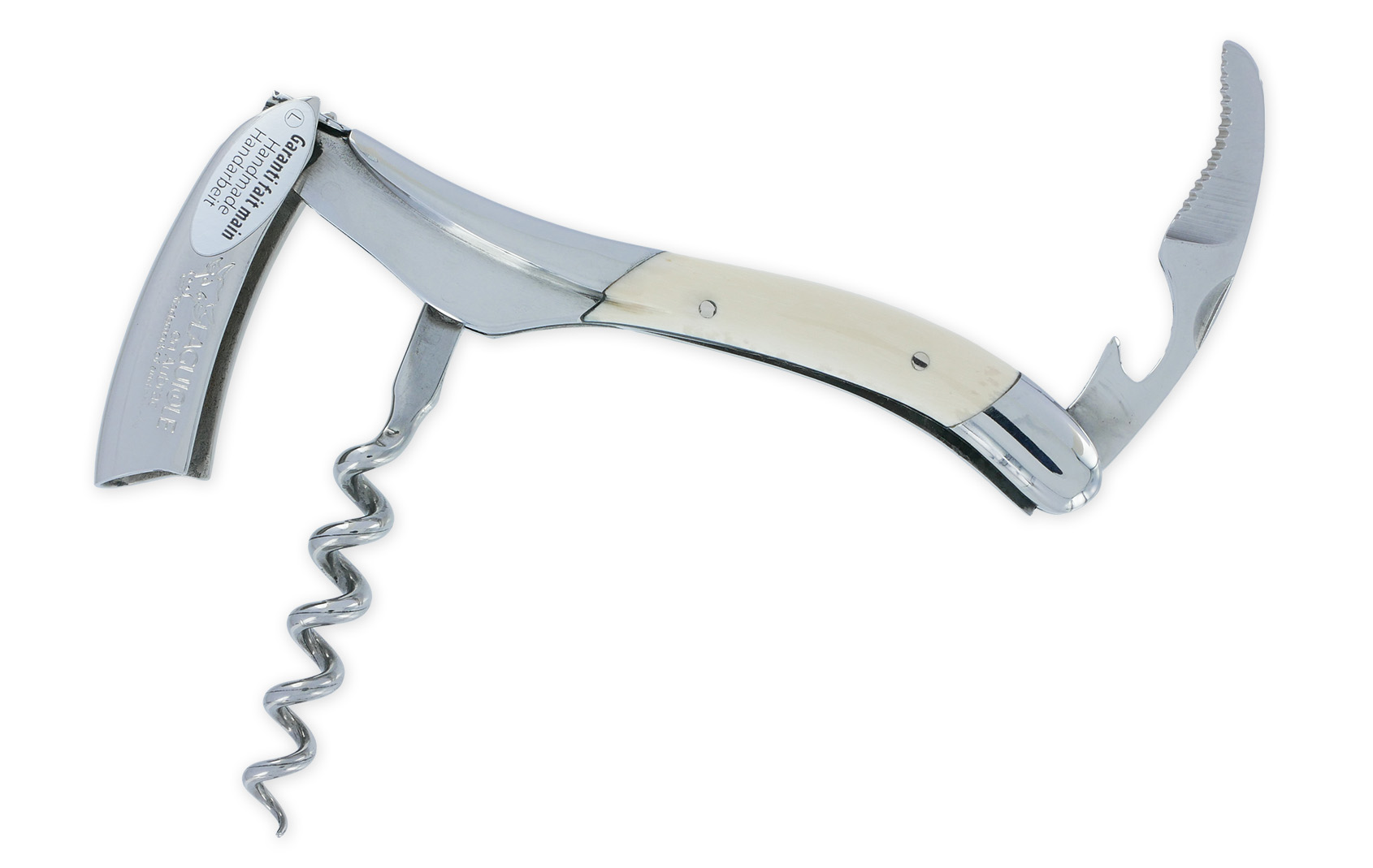 Sommelier Laguiole en Aubrac Prestige en Ivoire Blanc de Mammouth Ressort et Platines Guillochés Mouche Prestige N°6 – Image 4