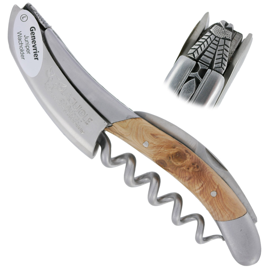 Sommelier Laguiole en Aubrac Ressort et Platines Guillochés Mouche Prestige N°6 Genévrier