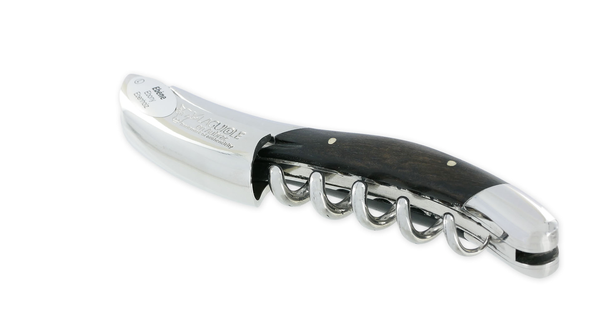 Sommelier Prestige Laguiole en Aubrac Ressort et Platines et Couteau Guillochés Mouche Prestige ciselée Ebène Finition Brillante – Image 3