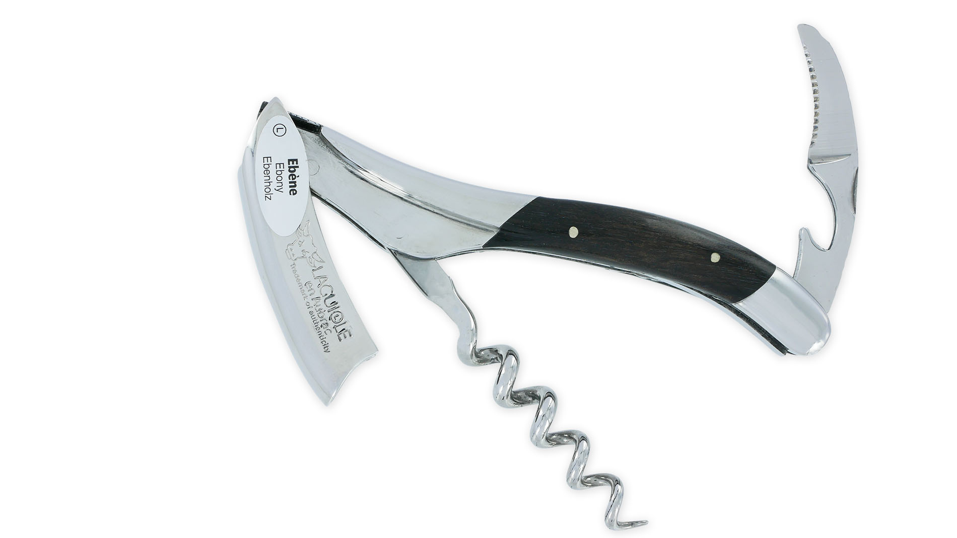 Sommelier Prestige Laguiole en Aubrac Ressort et Platines et Couteau Guillochés Mouche Prestige ciselée Ebène Finition Brillante – Image 6