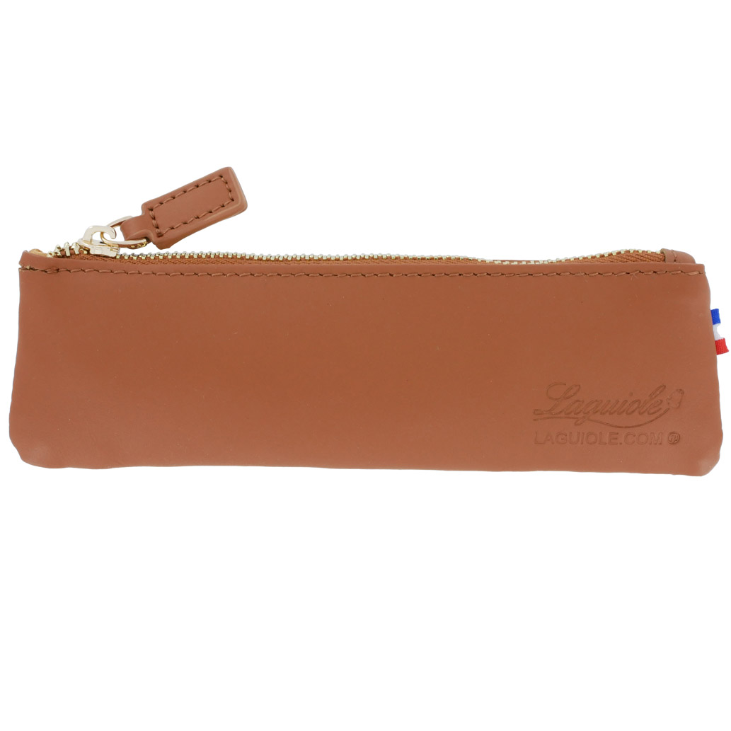 Trousse Laguiole.com cuir avec Zip doré  pour Couteaux ou Sommeliers Coloris Marron