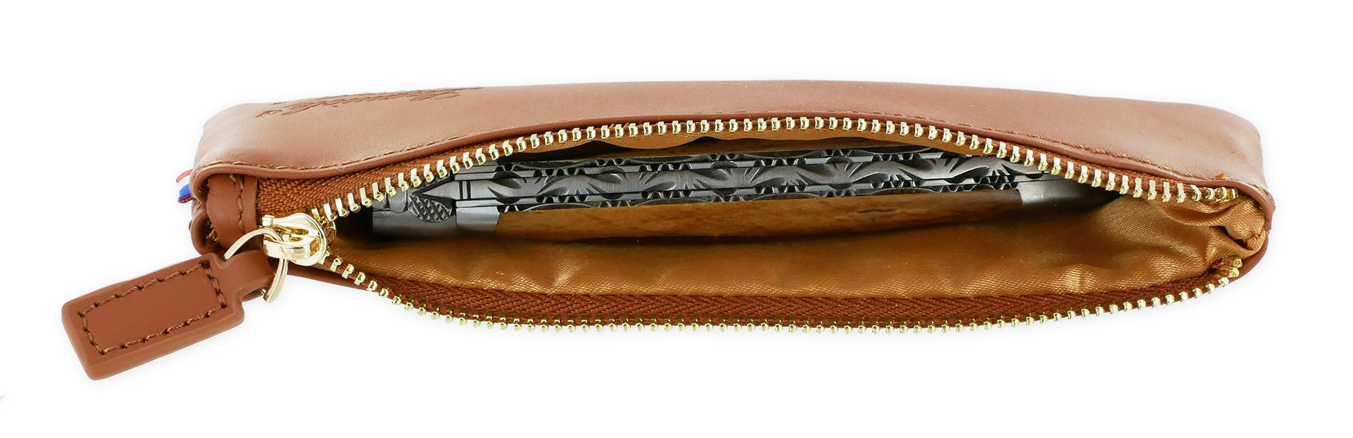 Trousse Laguiole.com cuir avec Zip doré  pour Couteaux ou Sommeliers Coloris Marron – Image 7